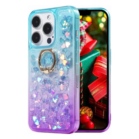Other - iPhone 15 Pro Glitter Case with Ring Holder Kickstand Bling (Teal Purple) AD3